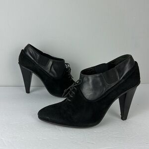 All Saints Black Suede & Leather Heeled Ankle Boots